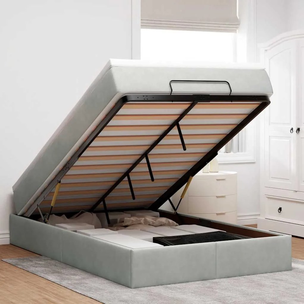 Cama otomana com colchão cinza claro 120x190 cm Veludo