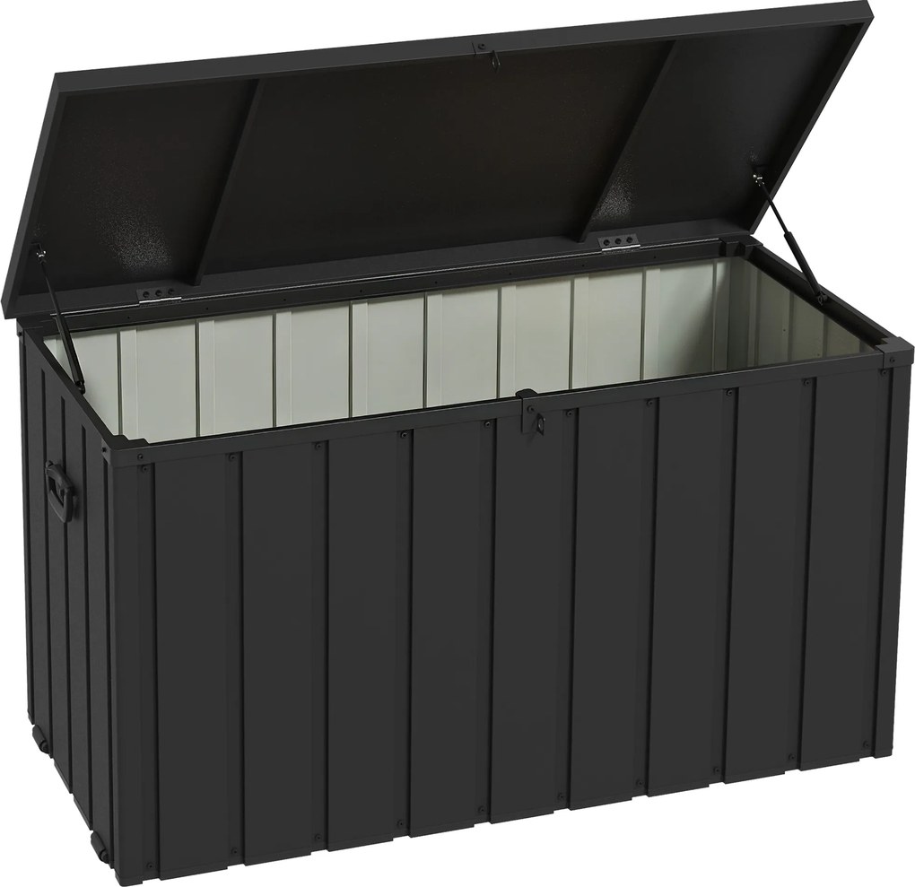 Baú de Armazenamento Exterior em Aço com 4 Rodas 2 Pegas e Tampa com Ranhura para Cadeado 125,5x61,5x70 cm Cinzento Escuro