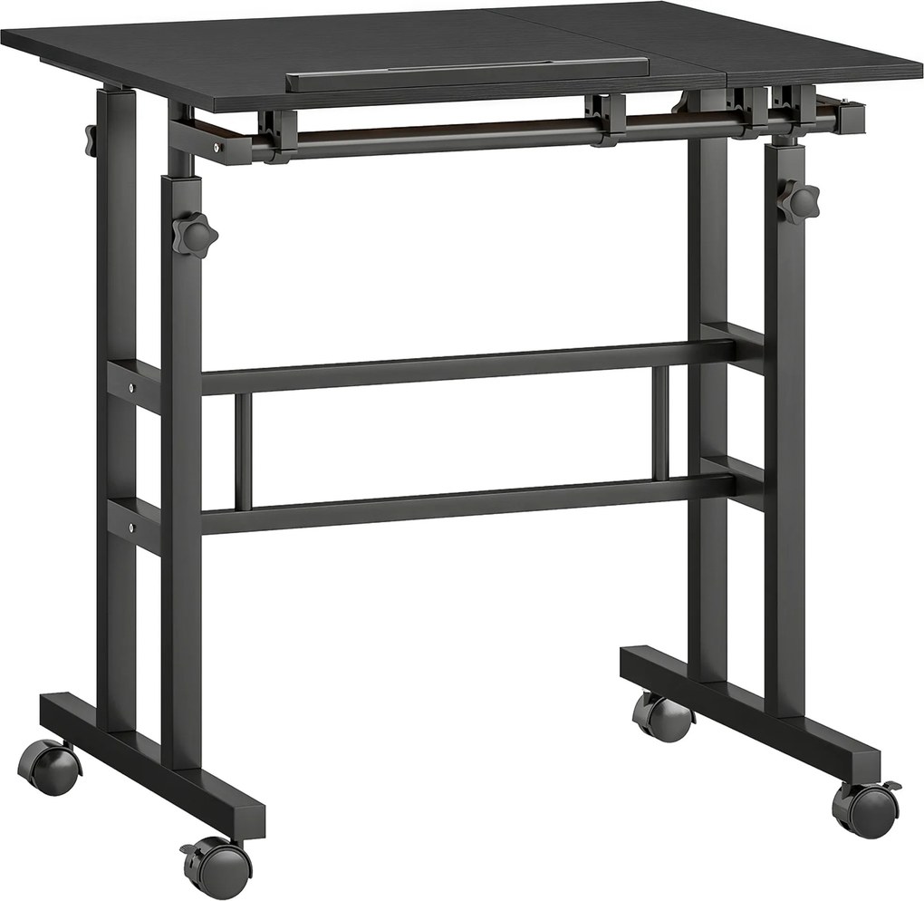 HOMCOM Mesa sentar e levantar mesa regulável em altura 70 x 60 cm com rodízios e tampo inclinável estrutura em metal preto | Aosom Portugal