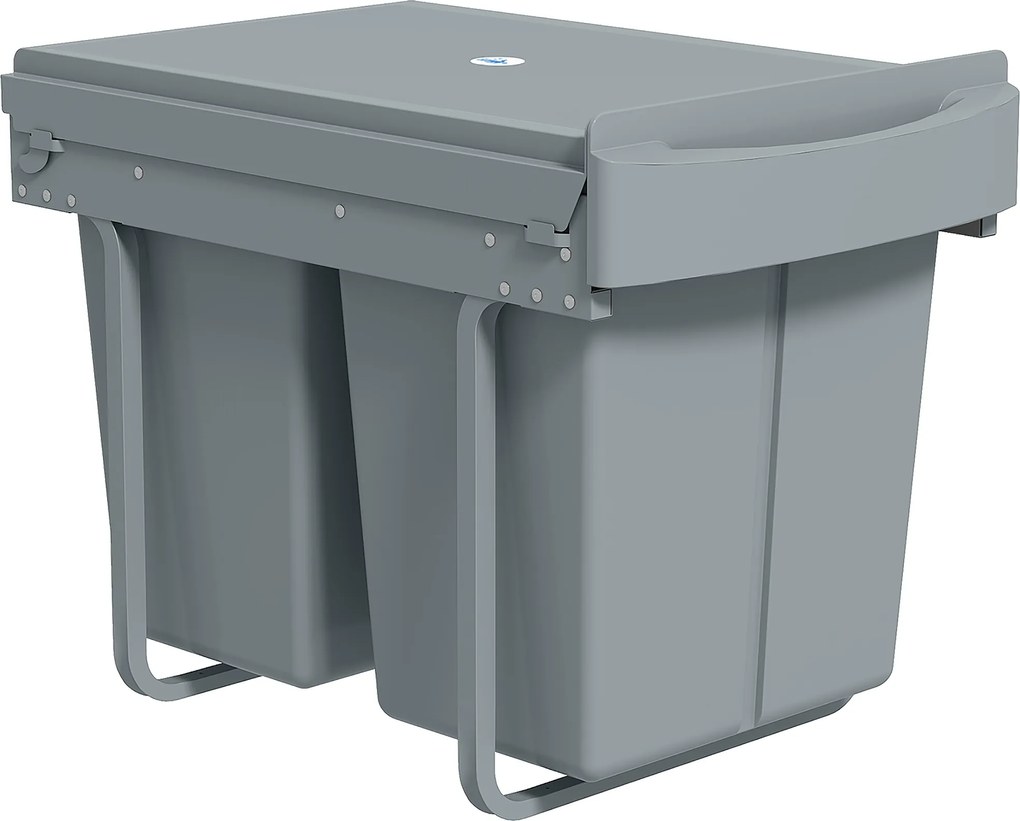 HOMCOM Lixeira de Cozinha Lixeira Sob a Pia Deslizante Embutida com 2x20 L Compartimentos Removíveis 52x33,5x41cm Cinza | Aosom Portugal