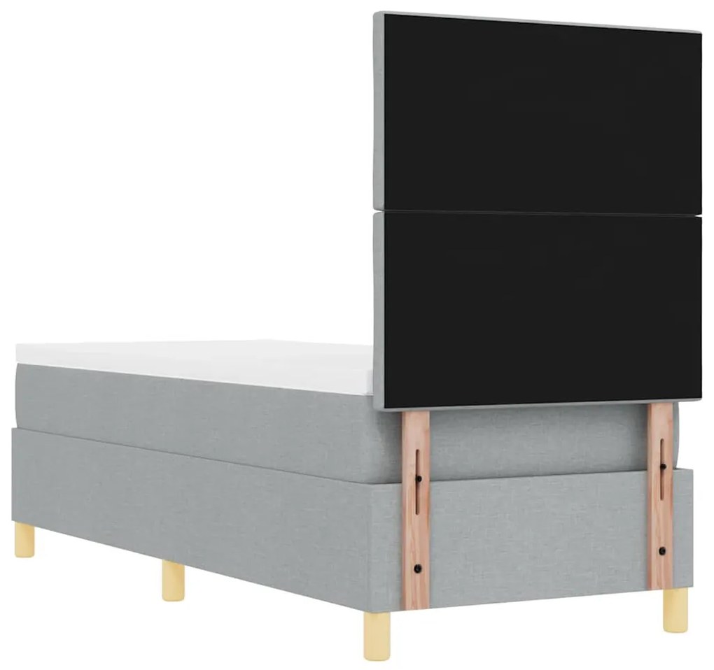 Cama Box Spring com Colchão &amp; LED Cinza Claro 80x200 cm Tecido