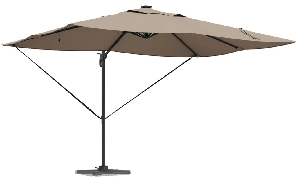 Parasol Roma de braço articulado com LEDs Taupe 352x251x265 cm Alumíni