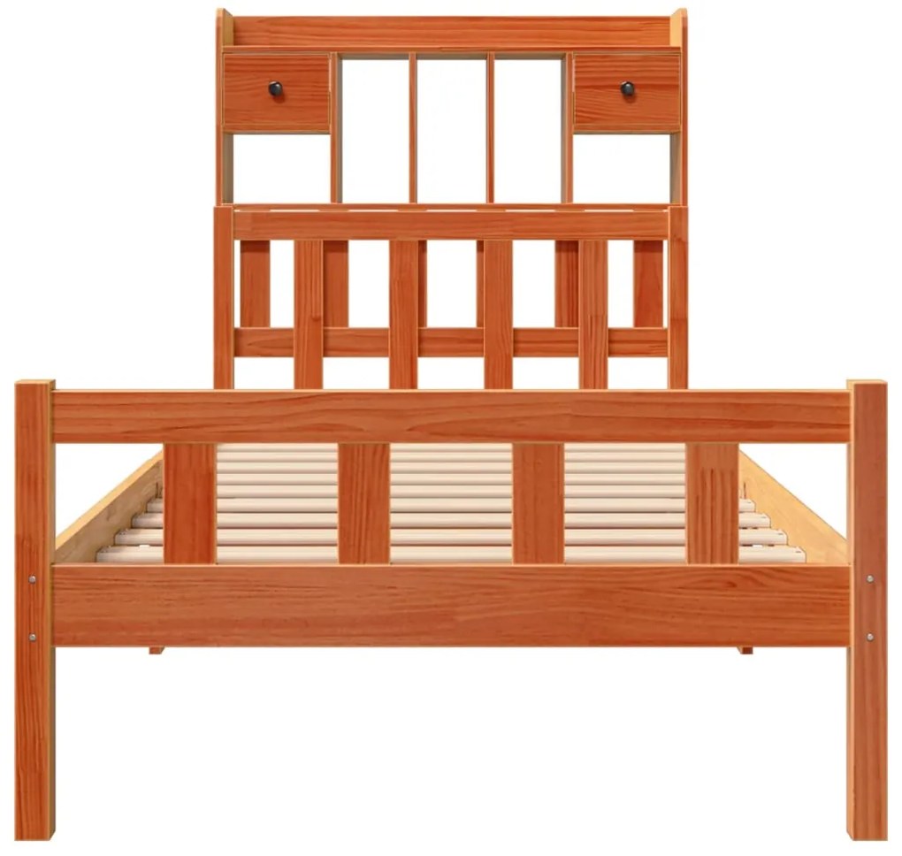 Cama com estante sem colchão 75x190cm pinho maciço castanho-mel