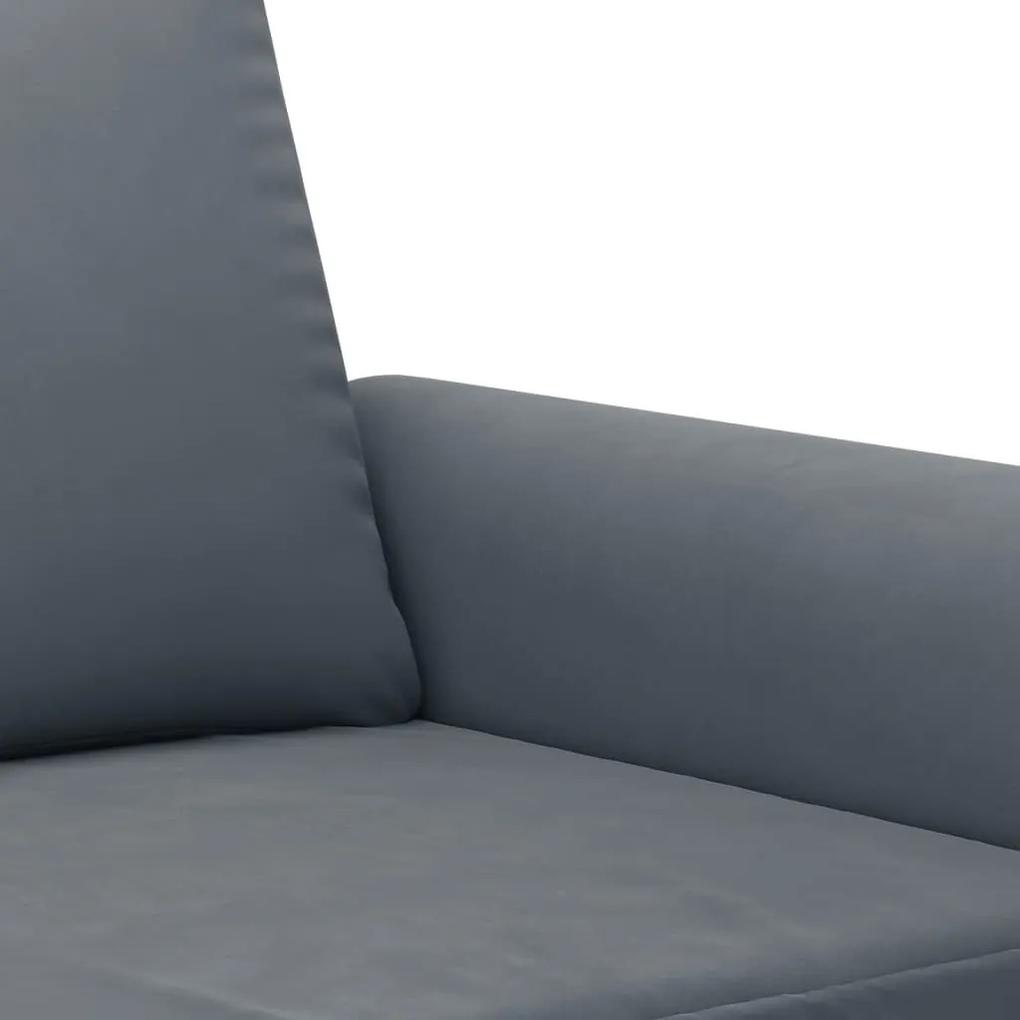 3 pcs conjunto de sofás com almofadões veludo cinzento-escuro