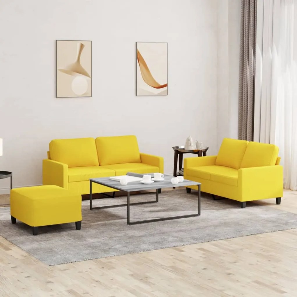 vidaXL 3 pcs conjunto de sofás com almofadões tecido amarelo-claro