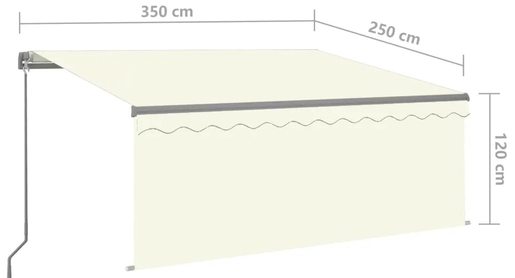 Toldo retrátil manual com estore/LED 3,5x2,5 m cor creme