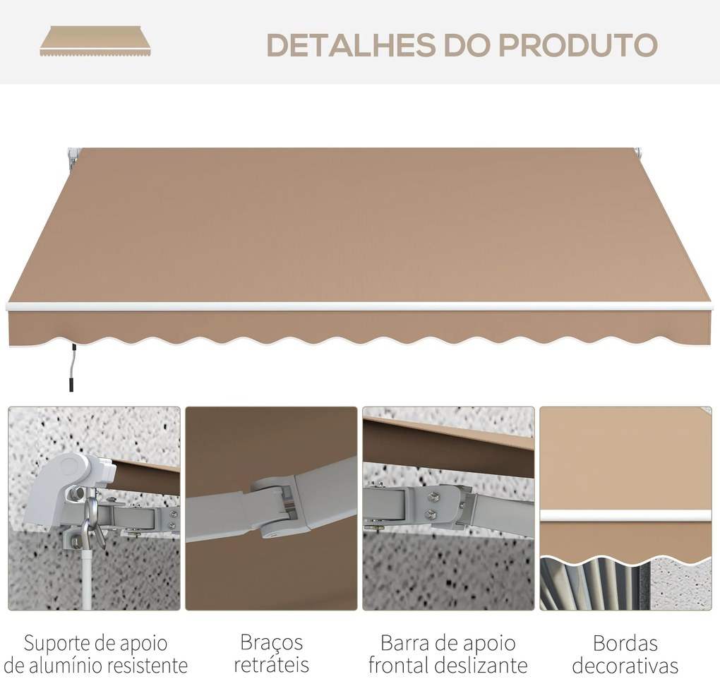 Toldo Manual Retrátil 350x250 cm Toldo para Varanda com Manivela de Me