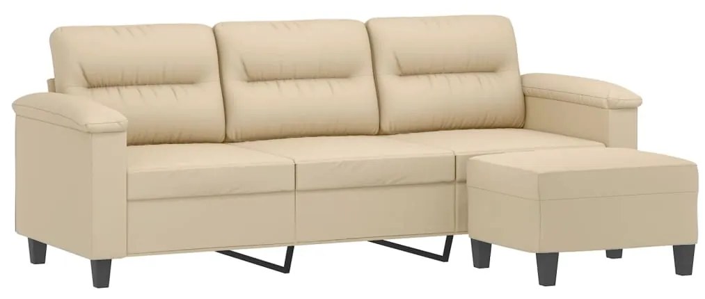 Sofá de 3 lugares c/ apoio pés 180 cm tecido microfibra creme
