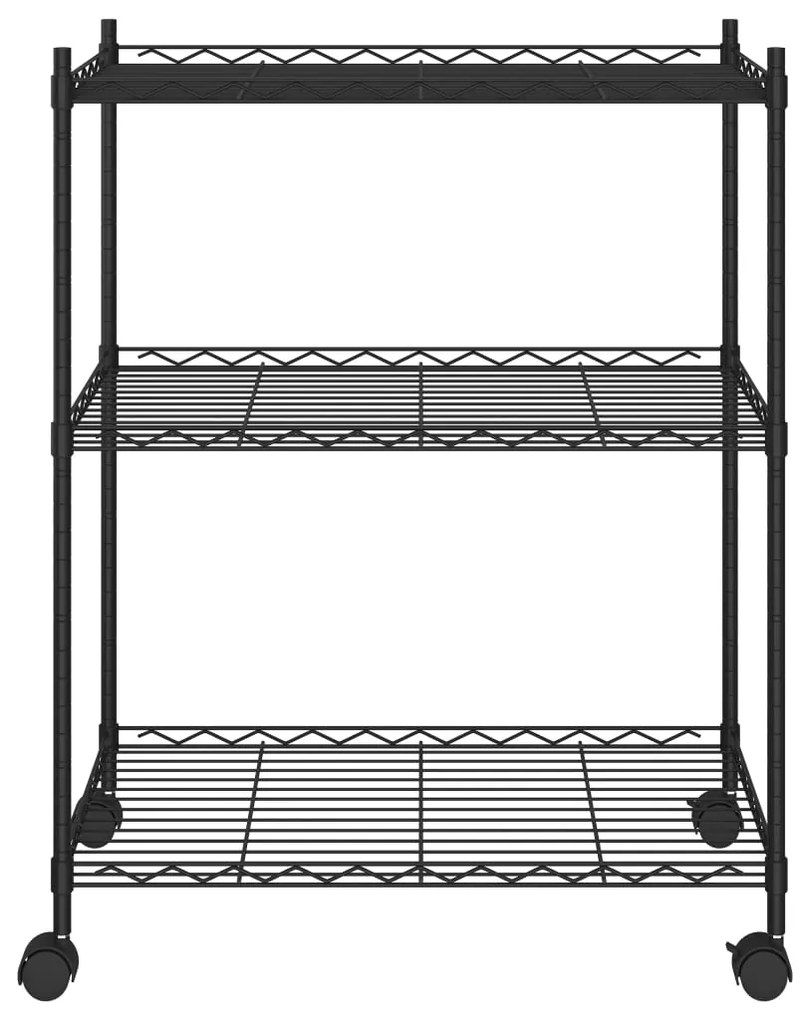 Unidade de 3 prateleiras com rodas 60x35x81 cm 150 Kg preto