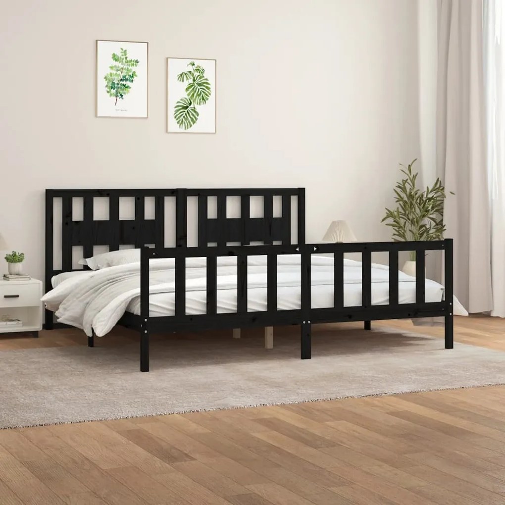 vidaXL Estrutura de cama com cabeceira 200x200 cm pinho maciço preto