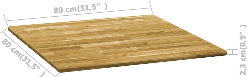 Tampo de mesa madeira de carvalho maciça quadrado 23 mm 80x80cm