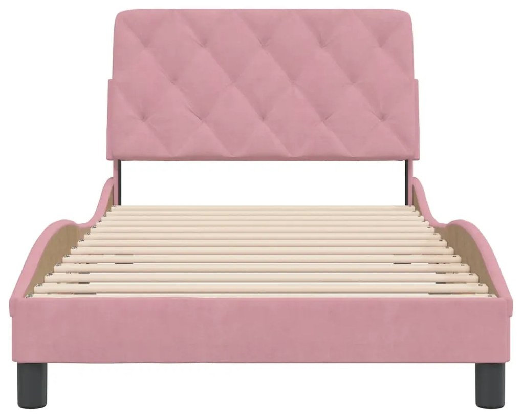 Estrutura de cama c/ cabeceira 100x200 cm veludo rosa