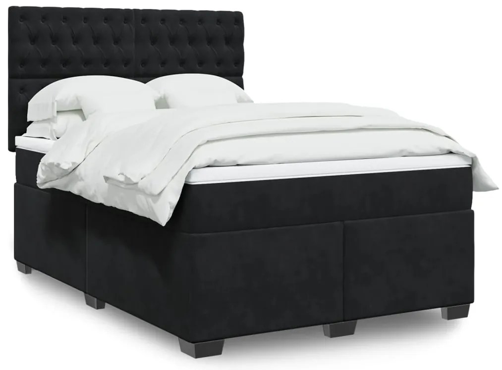 vidaXL Cama com molas/colchão 140x190 cm veludo preto