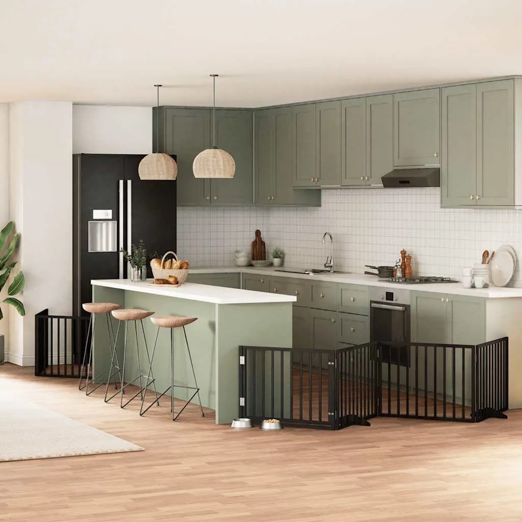 vidaXL Portão p/ cães com porta dobrável 12 painéis 960 cm álamo preto