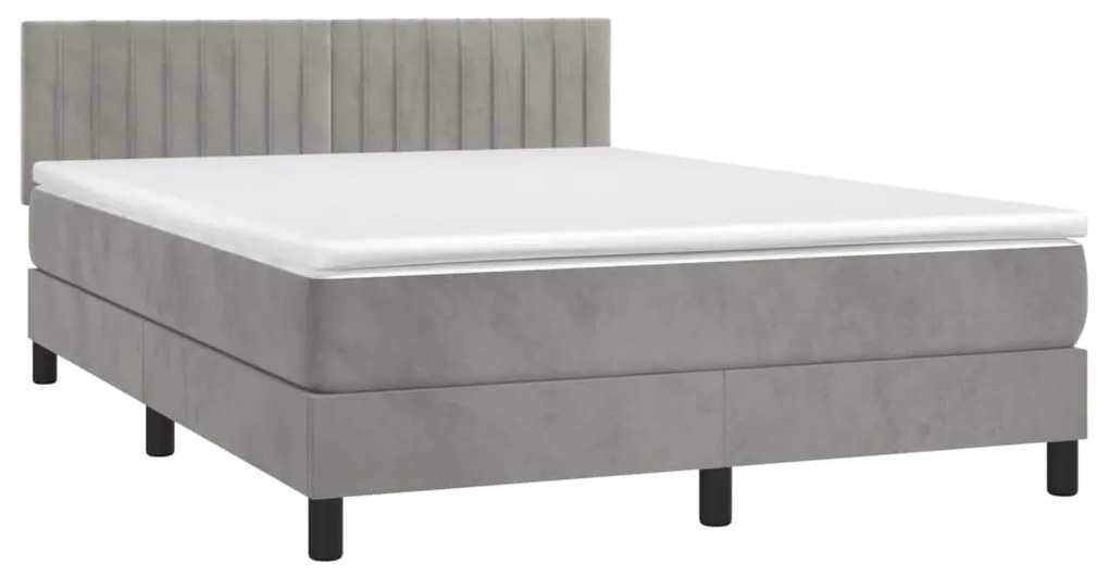 Cama box spring c/ colchão/LED 140x190 cm veludo cinzento