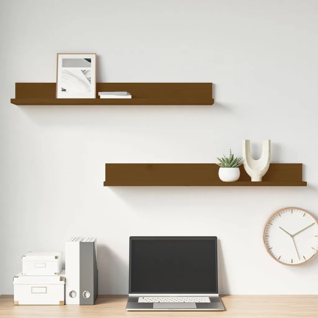 Prateleiras de parede 2 pcs 80x11x9cm pinho maciço castanho-mel