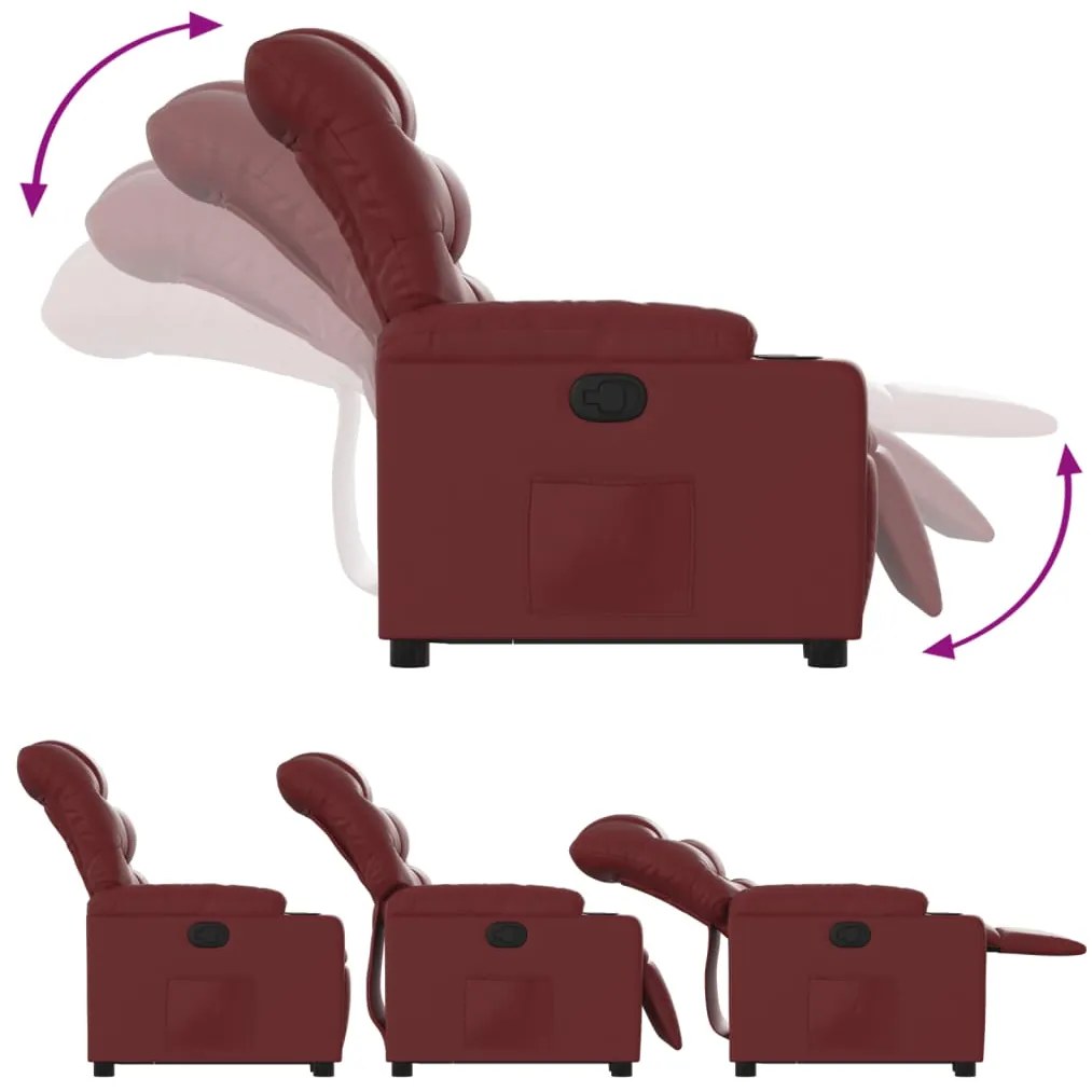 Poltrona reclinável elevatória couro artificial vermelho tinto