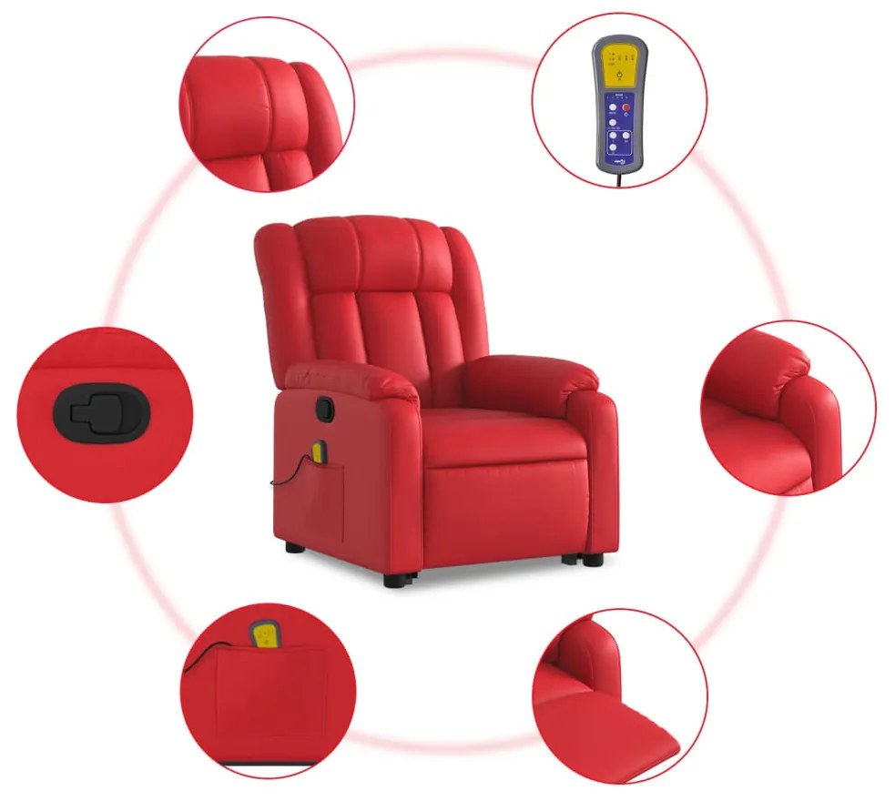 Poltrona massagens reclinável elevatória couro artif. vermelho