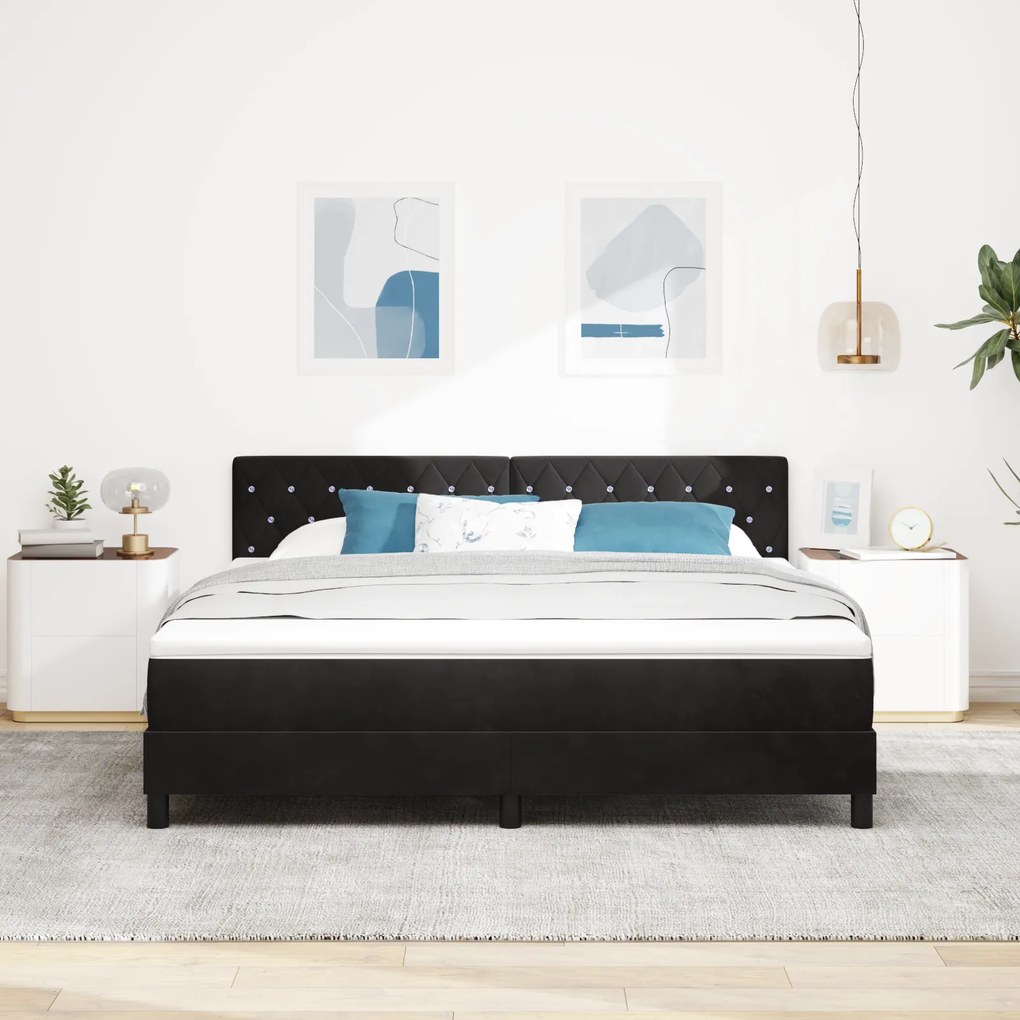 Cama Box Spring com Colchão vidaXL Preto Super King Veludo