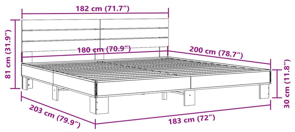 Estrutura de cama 180x200 cm derivados madeira/metal