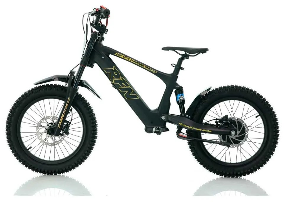 Bicicleta elétrica infantil 500W Roan RXF Evo Racing 18" Preta e Dourada