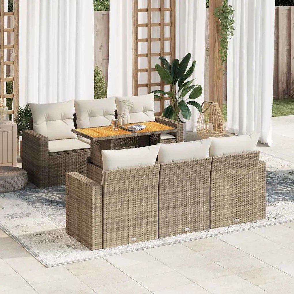 vidaXL 7 pcs conjunto de sofás p/ jardim com almofadões vime PE bege