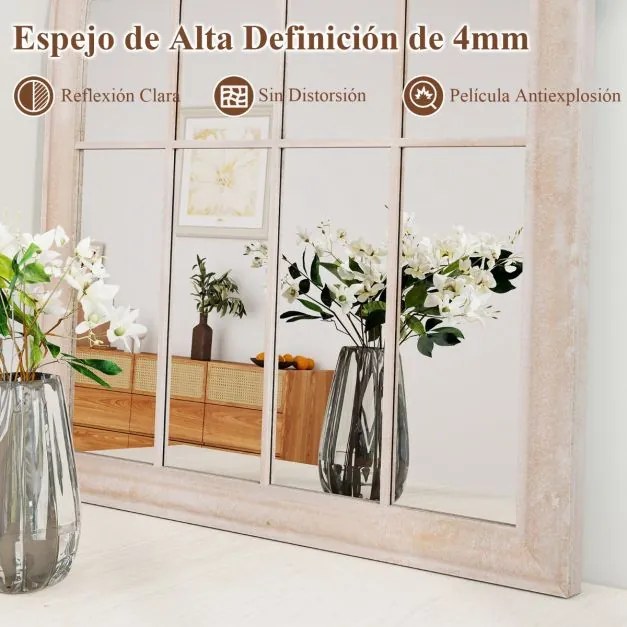 Espelho de painel de janela estilo fazenda arqueado  88 x 69,5 x 3,5 cm montado na parede com moldura metálica Cinza rústico