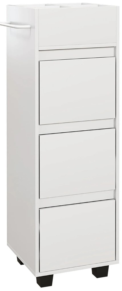 HOMCOM Móvel de armazenamento para banheiro com 4 compartimentos, 3 gavetas e suporte para toalhas, dim. 35 x 30 x 90 cm, branco | Aosom Portugal