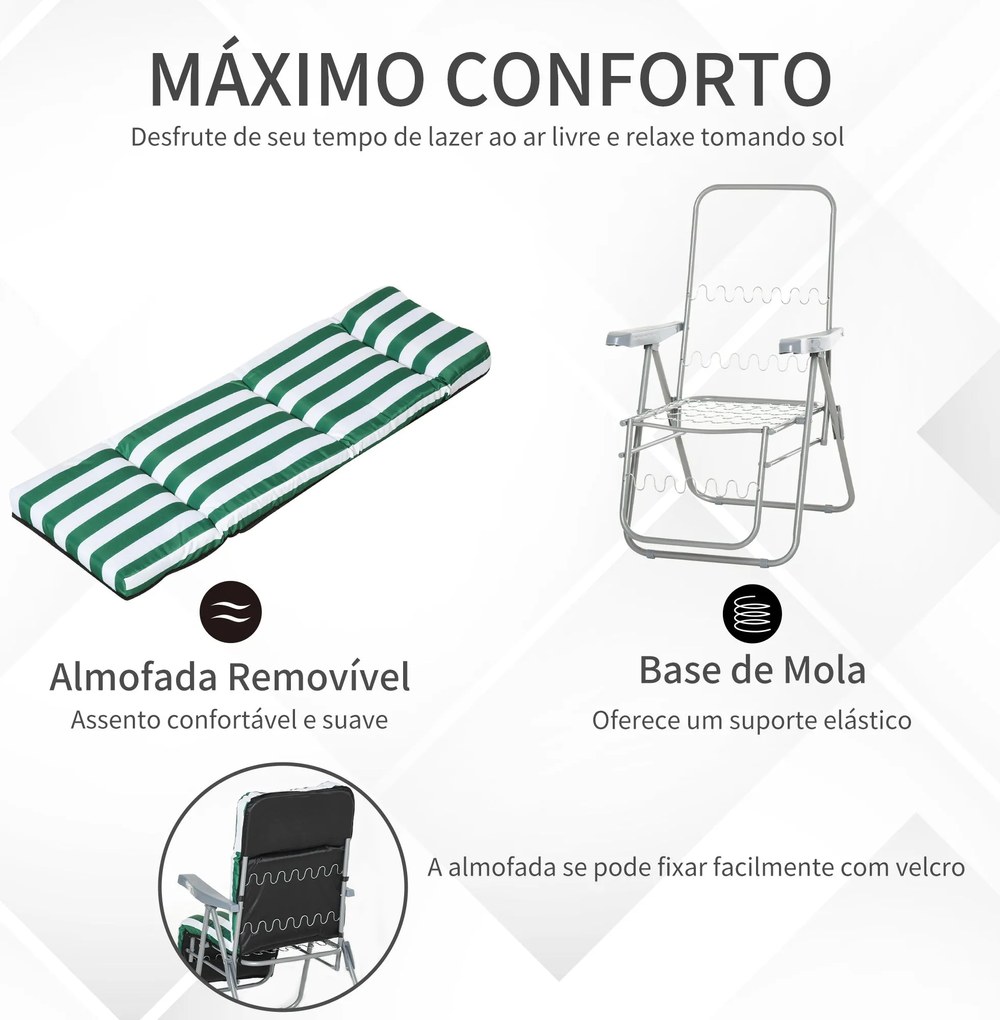 2 Espreguiçadeiras de Jardim Dobráveis Espreguiçadeiras de Aço com Alm