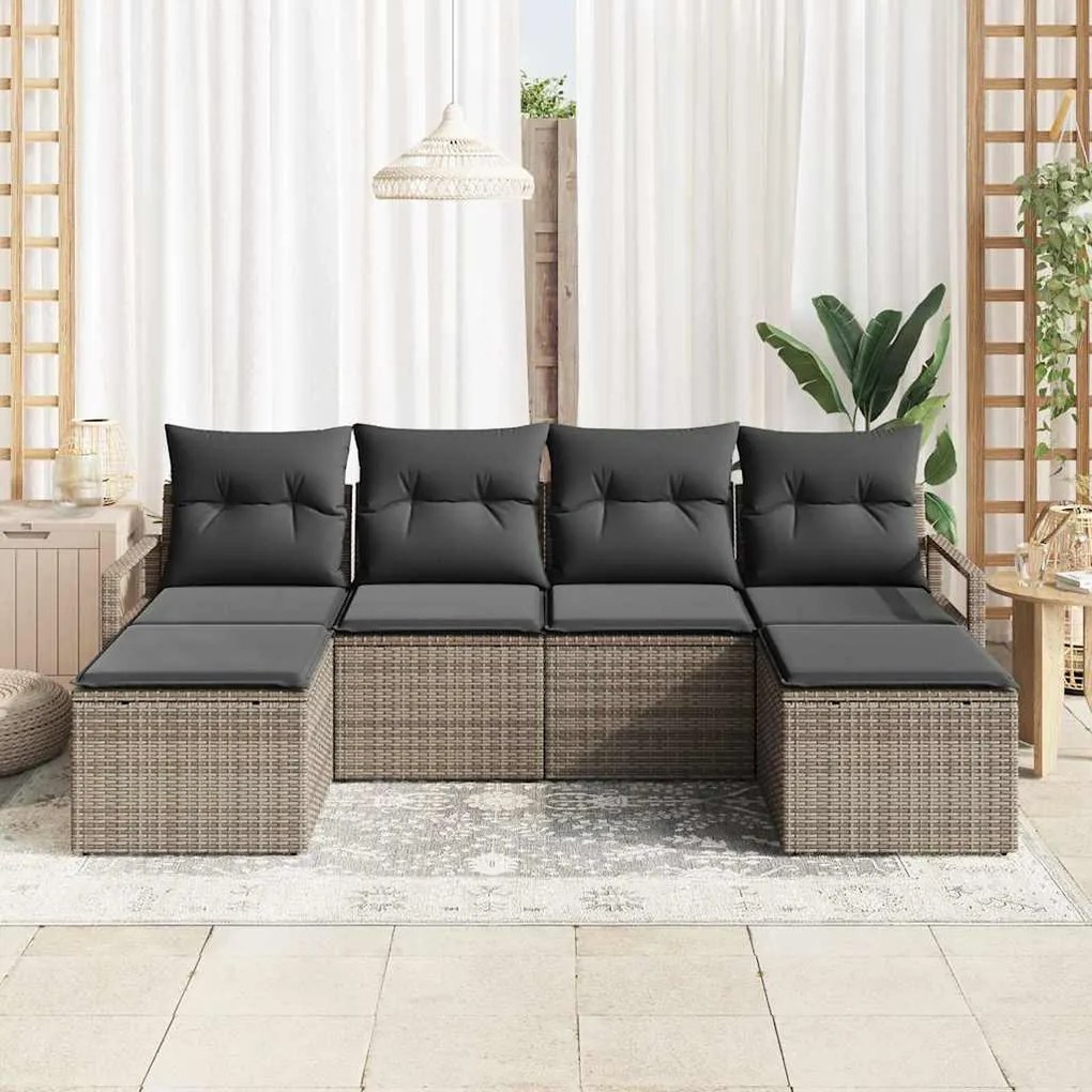 Conjunto de Sofá de Jardim com 6 Peças e Almofadas Cinza em Polyrattan