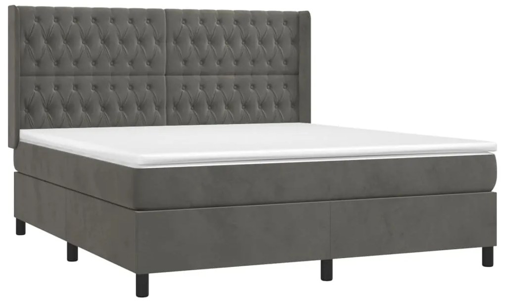 Cama box spring c/ colchão/LED 180x200cm veludo cinzento-escuro