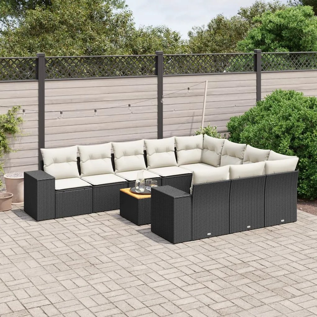 11 pcs conjunto sofás de jardim c/ almofadões vime PE preto