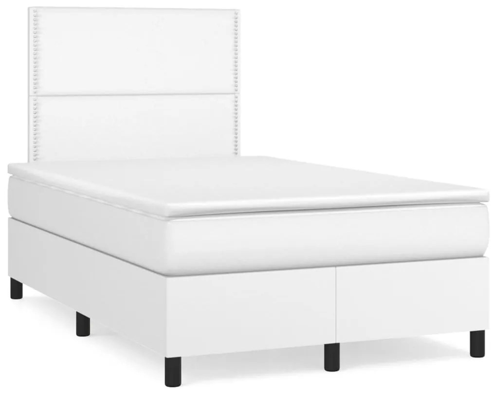 Cama box spring c/colchão/LED 120x190cm couro artificial branco