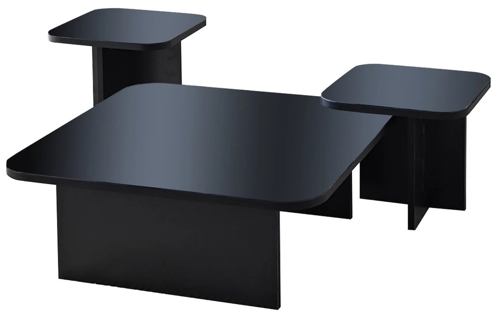 Conjunto de Mesas de Centro Jazz – Preto e Fumê – 80x30x80 cm, 40x35x4