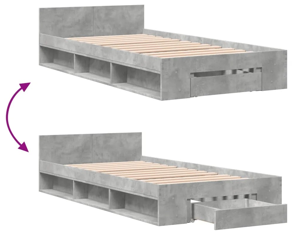 Estrutura de cama c/ gaveta derivados madeira cinzento cimento