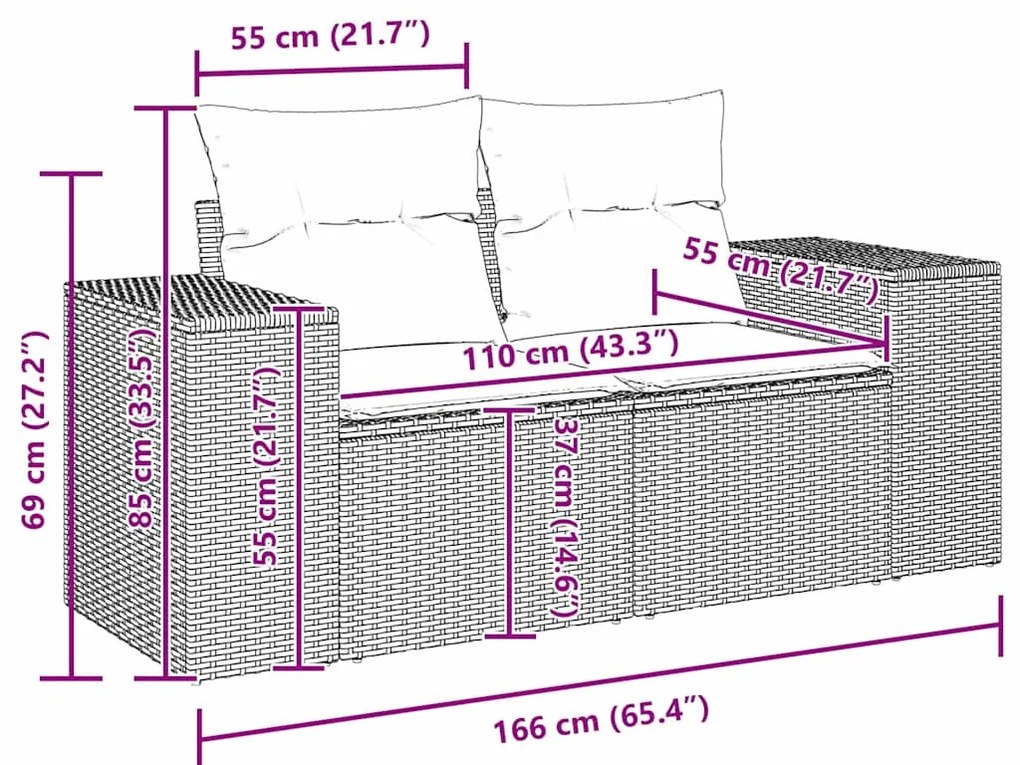 Conjunto de Sofá de Jardim com 10 Peças e Almofadas Beige, de Rattan S