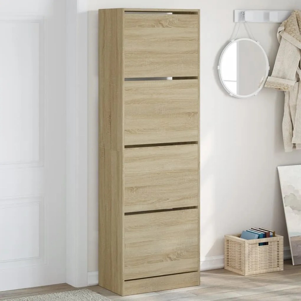 vidaXL Sapateira 4 gavetas articuladas 60x34x187,5 cm carvalho sonoma