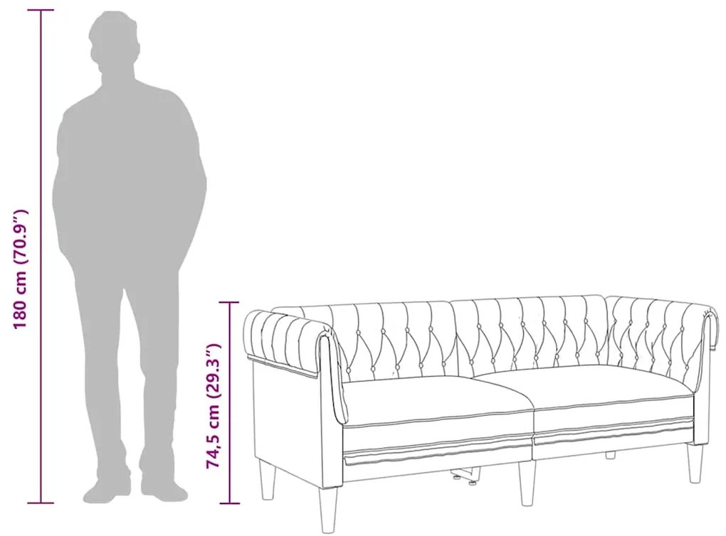 Sofá chesterfield de 2 lugares tecido cinzento-claro
