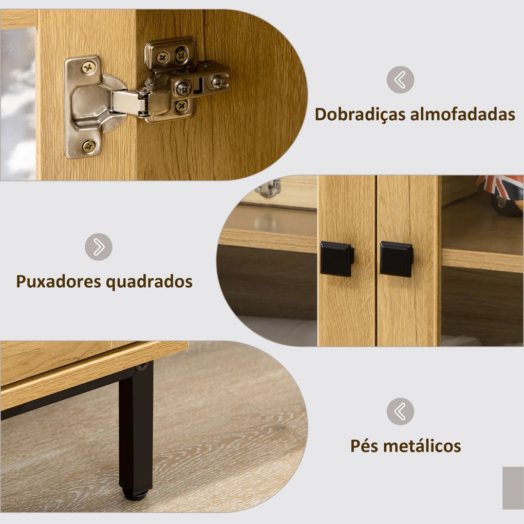 HOMCOM Conjunto de 2 Aparadores de Cozinha Aparador para Sala de Estar com Portas de Vidro e Pés de Metal para Sala de Jantar Dormitório 160x40x76cm Carvalho e Preto