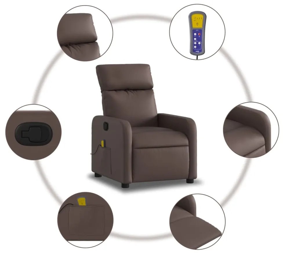 Poltrona de massagens reclinável couro artificial castanho