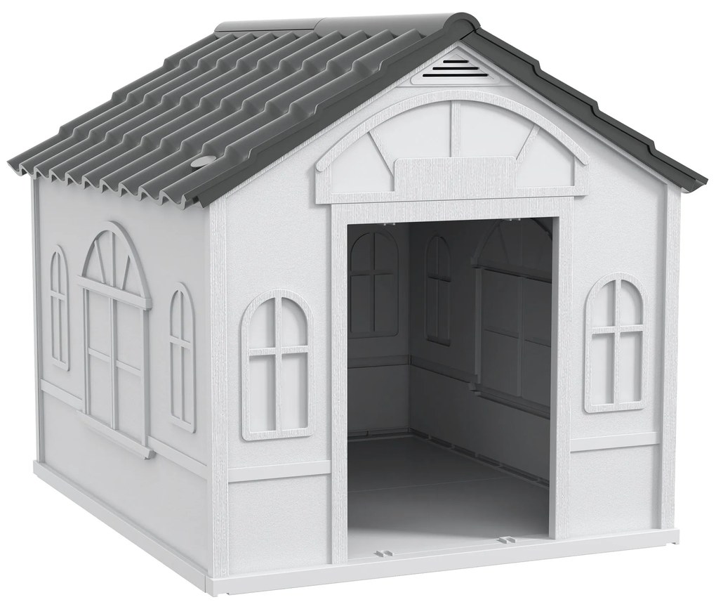 PawHut Casa para Cães 84,2x98,2x82 cm Casa para Cães com Janelas e Tet