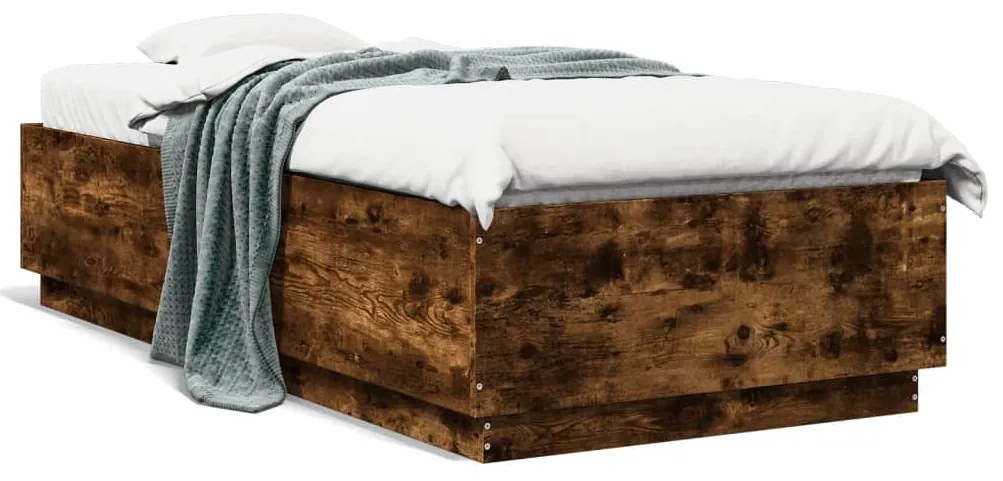 vidaXL Estrutura cama 100x200 cm derivados de madeira carvalho fumado