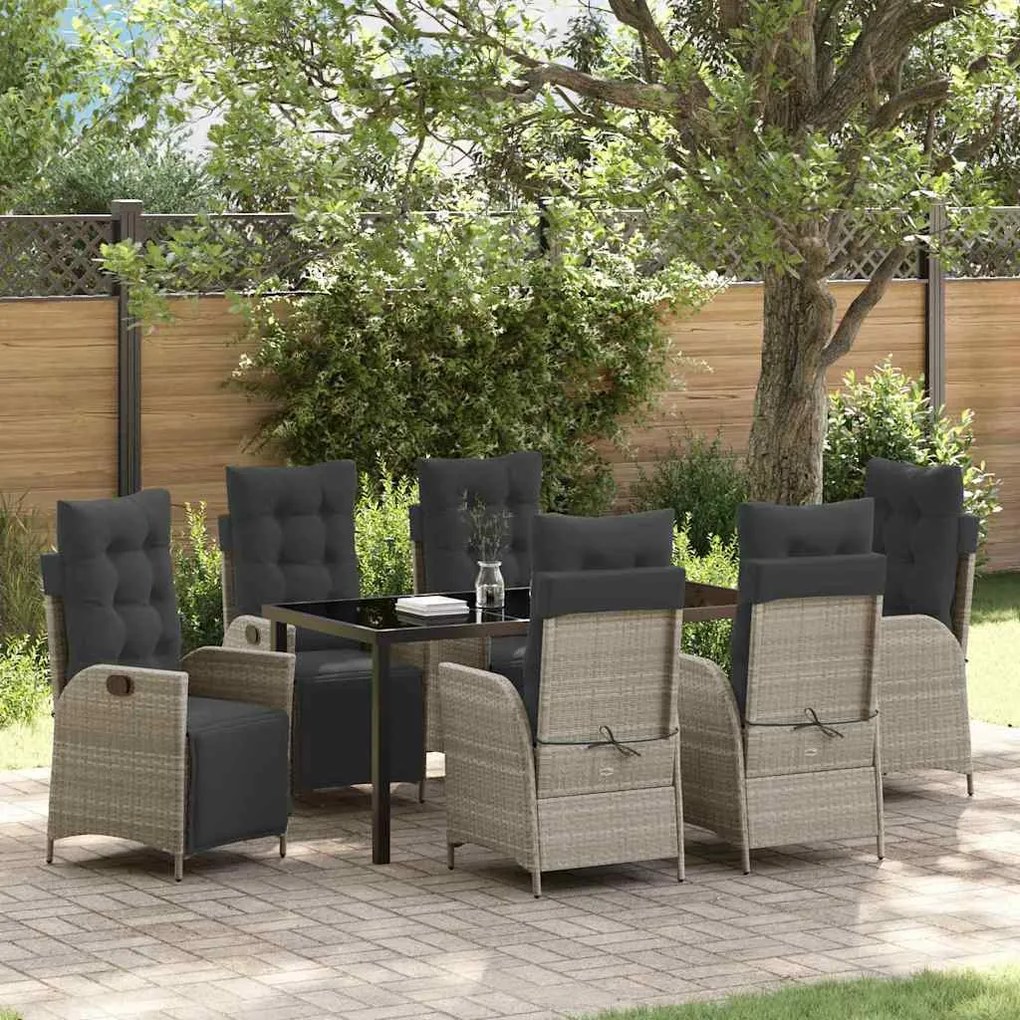 vidaXL Conjunto de 7 Peças para Jantar de Jardim em Polirattan Cinza Claro