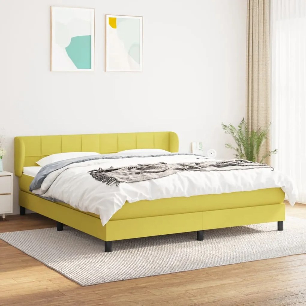 vidaXL Cama com molas/colchão 160x200 cm tecido verde