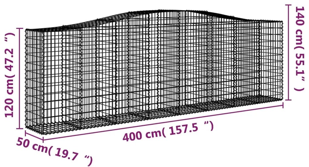 Cestos gabião arqueados 3pcs 400x50x120/140cm ferro galvanizado