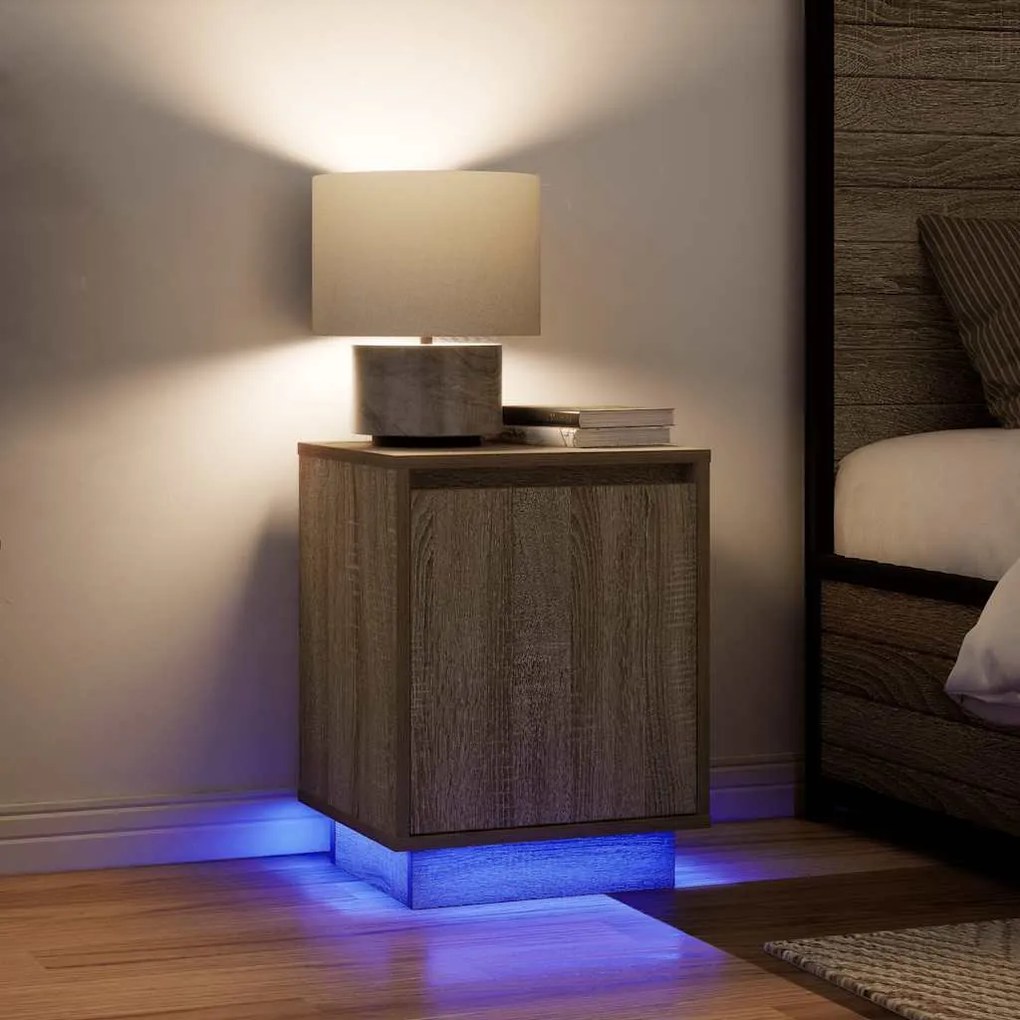 Mesa de cabeceira com luzes LED 38x34x50 cm carvalho sonoma