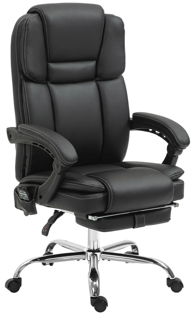 Vinsetto Cadeira de Escritório Ajustável com 6 Pontos de Massagem Função de Aquecimento Apoio para Os Pés Couro Artificial Preto | Aosom Portugal