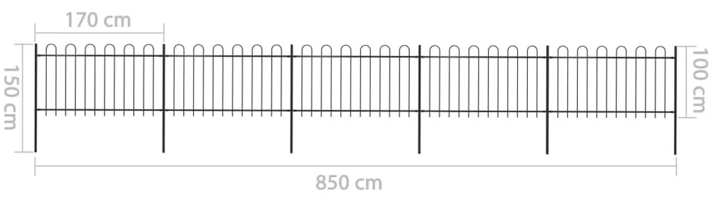 Cerca de jardim com topo em aros 8,5x1 m aço preto