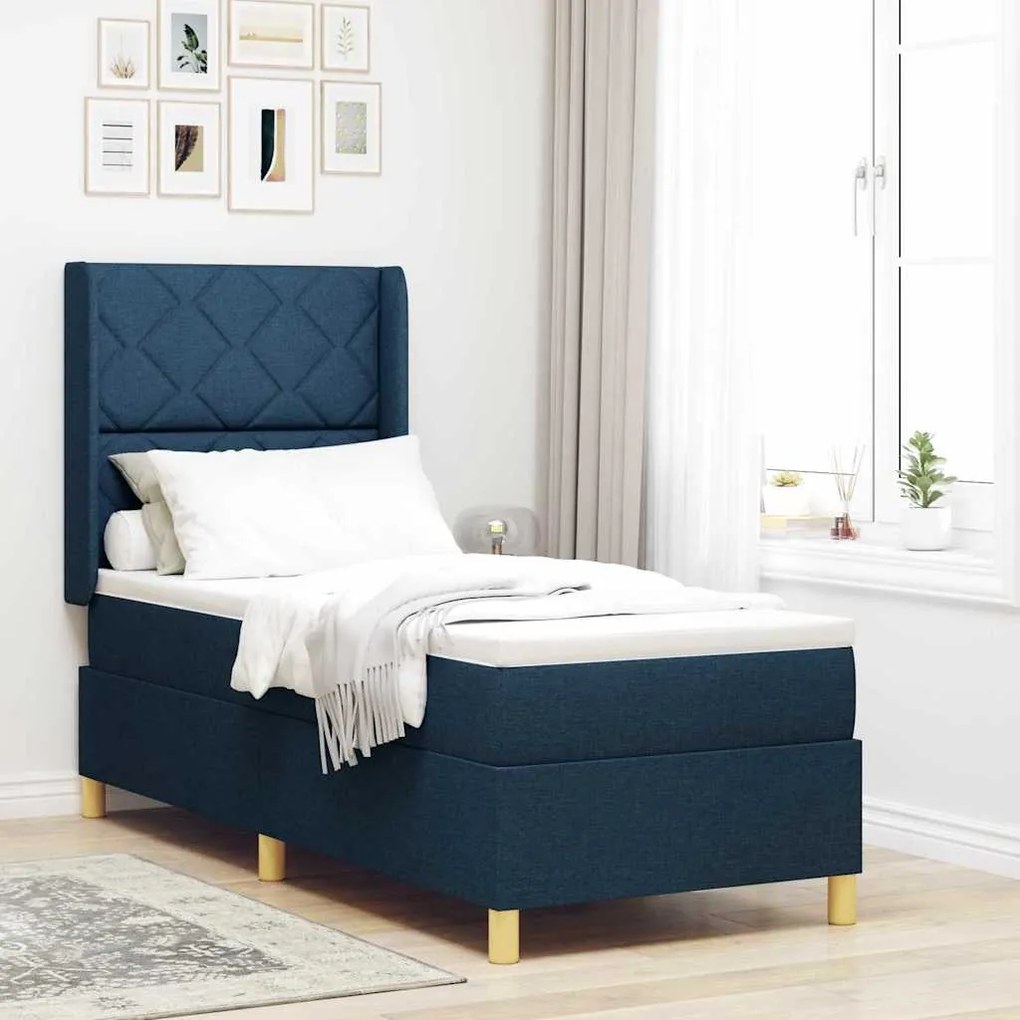 vidaXL Cama Box com colchão com cabeceira Azul 80 x 200 cm tecido