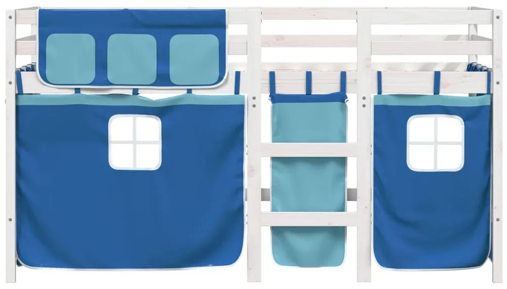 Cama alta p/ criança c/ cortinas 90x200 cm pinho maciço azul
